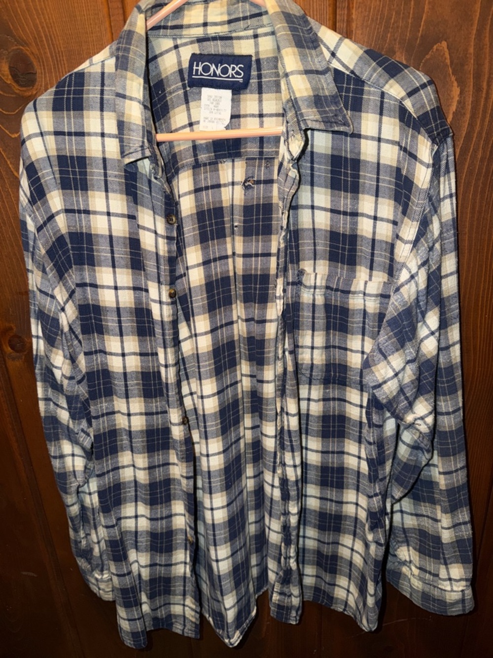 Honors vintage Men's Blue and White Plaid Button-Down Shirt